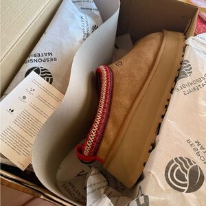 UGG Tan and Red Slip-On Shoes